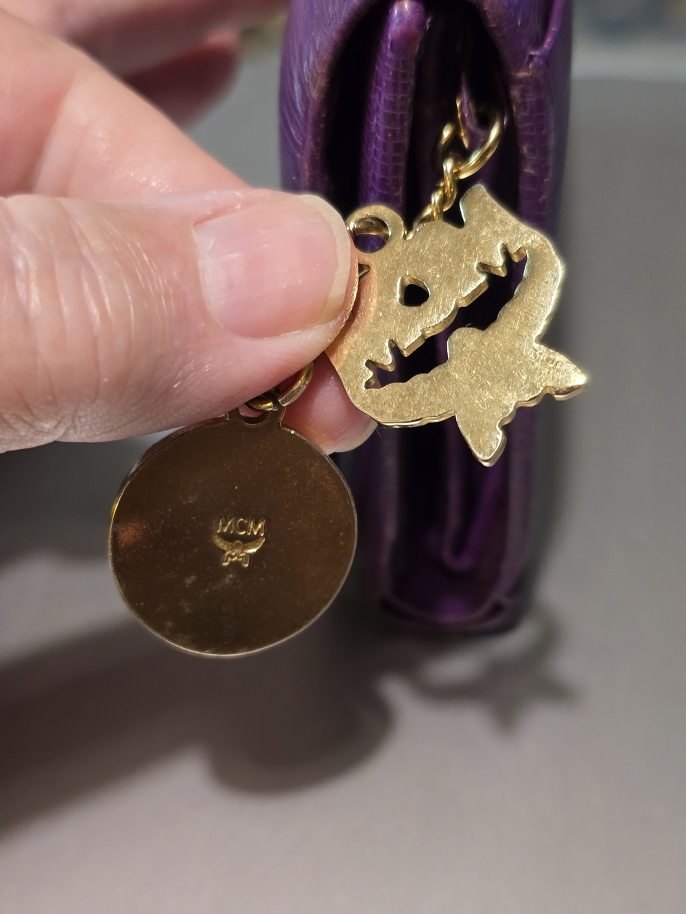 MCM EUC Purple Leather Logo Trifold Wallet with Gold Hardware & 2 MCM Charms 5.5 - Picture 5 of 11